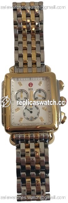 Michele Two Tone Gold and Silver Diamond Chronograph Watch Michele Two Tone Gold and Silver Diamond Chronograph Watch