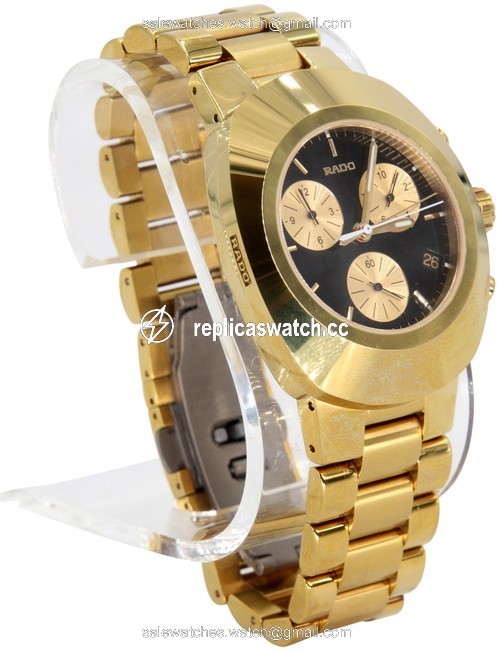 Rado Gold Diastar Chronograph Plated Black Dial Date Dial Oversize Watch Rado Gold Diastar Chronograph Plated Black Dial Date Dial Oversize Watch