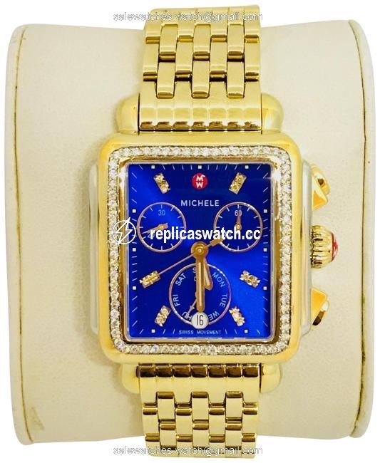Michele Gold Blue Dial 1.02ct Deco Cobalt Twotone Mw06p00c9101 Custom Watch Michele Gold Blue Dial 1.02ct Deco Cobalt Twotone Mw06p00c9101 Custom Watch