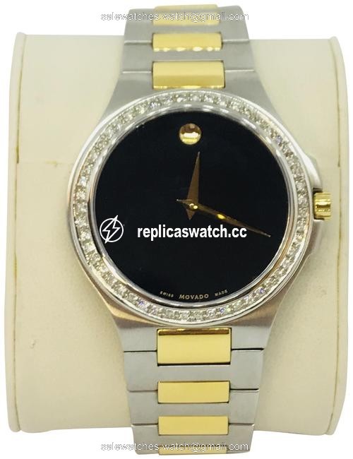 Movado Two Tone Black Dial 1.14ct Museum 011201036 Gold Stainless Steel Watch Movado Two Tone Black Dial 1.14ct Museum 011201036 Gold Stainless Steel Watch