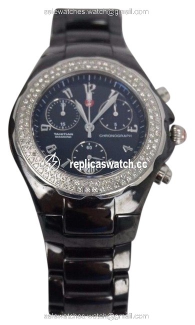 Michele Black Tahitian Ceramic Large 39 Mm Chronograph Mww12b000002 Watch Michele Black Tahitian Ceramic Large 39 Mm Chronograph Mww12b000002 Watch