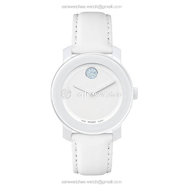 Movado White Bold Leather Band Swarovski Mb013296013 37mm Watch Movado White Bold Leather Band Swarovski Mb013296013 37mm Watch
