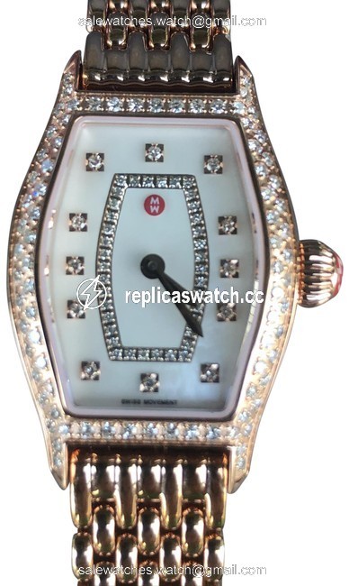 Michele Pink Gold Urban Coquette White Mop Diamond Dial Watch Michele Pink Gold Urban Coquette White Mop Diamond Dial Watch