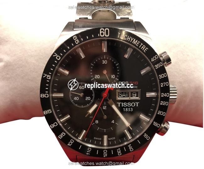 Tissot Black with Stainless Steel Band Prs516 45mm Chronograph Watch Tissot Black with Stainless Steel Band Prs516 45mm Chronograph Watch