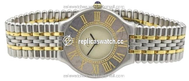 Cartier Gold Plated with Stainless Steel Must De Model 21 Watch Cartier Gold Plated with Stainless Steel Must De Model 21 Watch