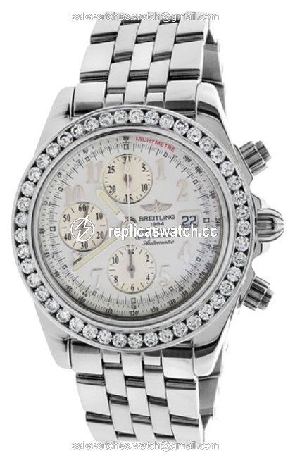 Breitling White/Silver A13355 Crosswinds Racing with Customized Diamond Bezel Watch Breitling White/Silver A13355 Crosswinds Racing with Customized Diamond Bezel Watch