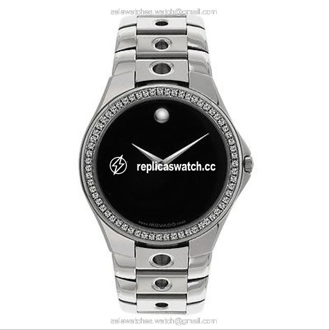 Movado Valeto Mens In Stainless Steel with Custom Diamond Bezel Watch Movado Valeto Mens In Stainless Steel with Custom Diamond Bezel Watch