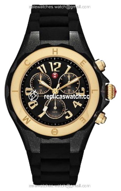 Michele Black Jelly Tahitian Chronograph Mww12f000062 Gold Watch Michele Black Jelly Tahitian Chronograph Mww12f000062 Gold Watch