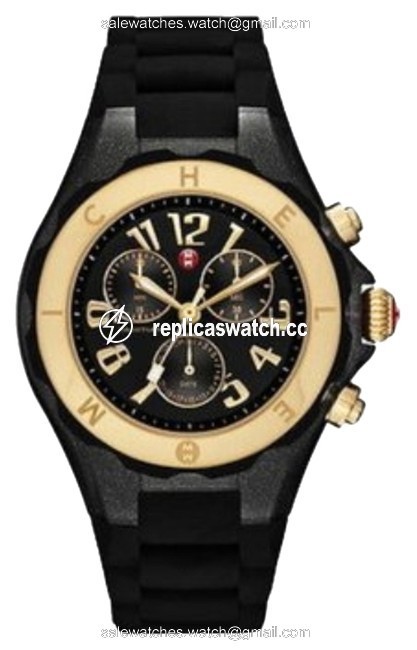 Michele Black Jelly Tahitian Chronograph Mww12f000062 Gold Watch Michele Black Jelly Tahitian Chronograph Mww12f000062 Gold Watch