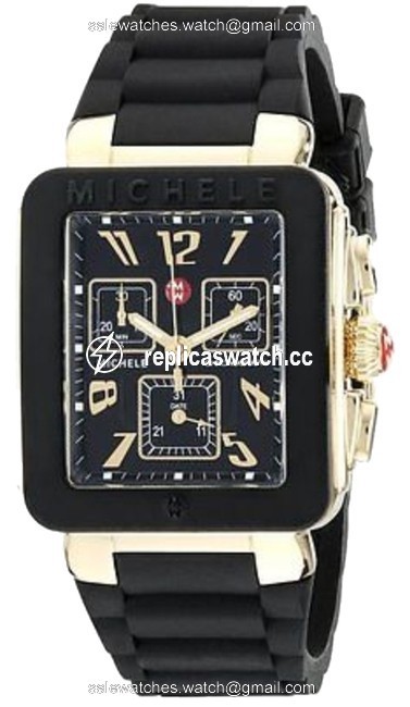 Michele Black Jelly Mww06l000015 Park Chronograph Gold Tone Watch Michele Black Jelly Mww06l000015 Park Chronograph Gold Tone Watch