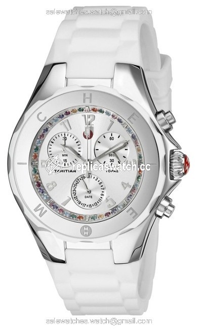 Michele White Silver Jelly Mww12f000079) Tahitian Bean Chronograph Topaz Watch Michele White Silver Jelly Mww12f000079) Tahitian Bean Chronograph Topaz Watch