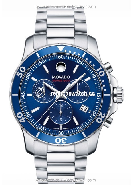 Movado Silver Stainless Bracelet Blue Dial Series 800 Chronograph 2600141 Swiss Watch Movado Silver Stainless Bracelet Blue Dial Series 800 Chronograph 2600141 Swiss Watch