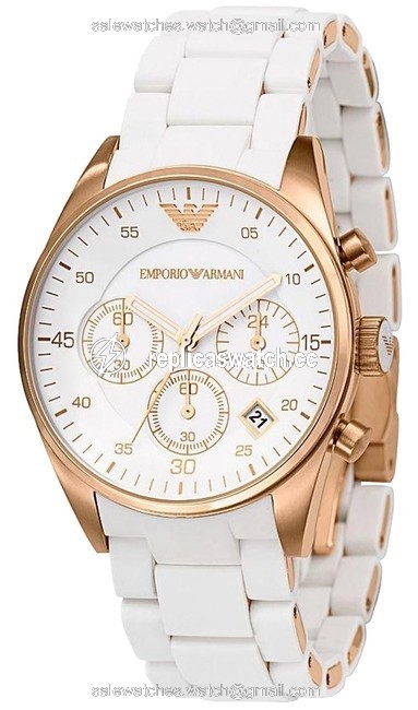 Emporio Armani White Box Ar5920 Gold Bezel Silicone Chronograph New In Watch Emporio Armani White Box Ar5920 Gold Bezel Silicone Chronograph New In Watch