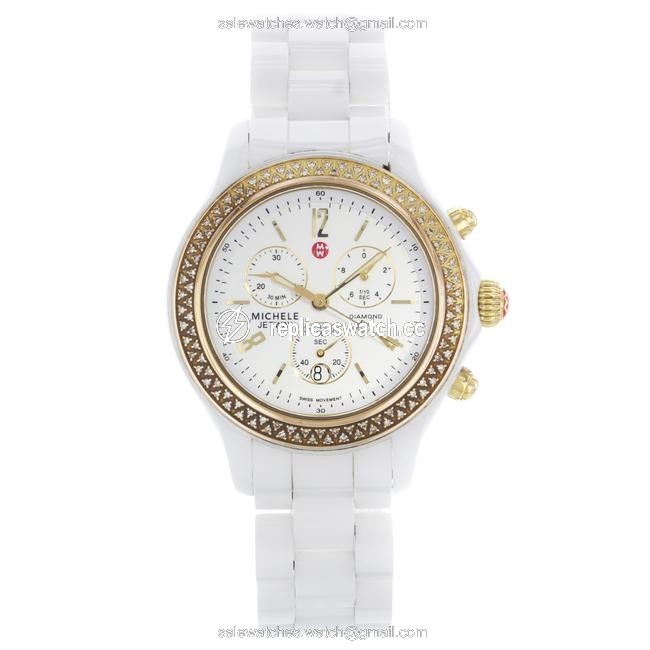 Michele White Jetway Dial Ceramic 0.50cttw Diamond Mww17b000007 Watch Michele White Jetway Dial Ceramic 0.50cttw Diamond Mww17b000007 Watch