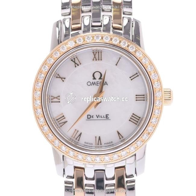 Omega White Diamonds 18k Yellow Gold and Stainless Steel De Ville 4375.71 Womens Wristwatch 22 Mm Watch Omega White Diamonds 18k Yellow Gold and Stainless Steel De Ville 4375.71 Womens Wristwatch 22 Mm Watch
