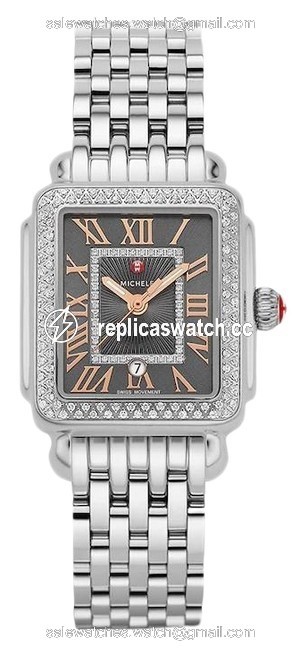 Michele Silver Stainless Steel Deco Madison Rose Gold Diamond Mww06g000005 Watch Michele Silver Stainless Steel Deco Madison Rose Gold Diamond Mww06g000005 Watch