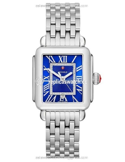 Michele Silver Deco Madison Stainless Cobalt Blue Diamond Mww06t000154 Watch Michele Silver Deco Madison Stainless Cobalt Blue Diamond Mww06t000154 Watch