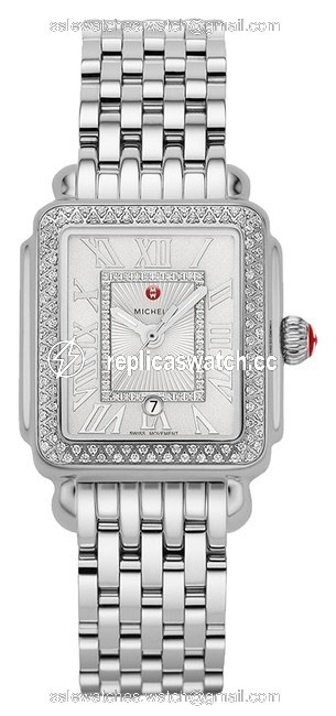 Michele Silver Deco Madison Stainless Sunray Diamond Dial Mww06t000163 Watch Michele Silver Deco Madison Stainless Sunray Diamond Dial Mww06t000163 Watch