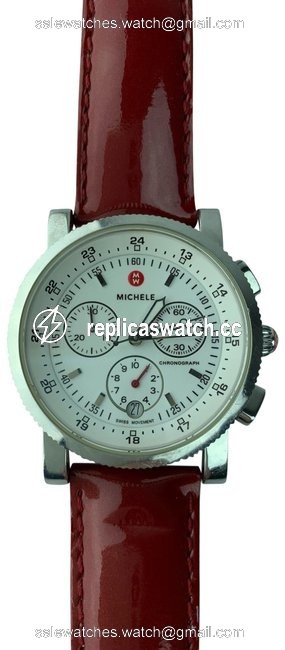 Michele White Saphire Stainless Steel Red Leather Strap B131 Watch Michele White Saphire Stainless Steel Red Leather Strap B131 Watch