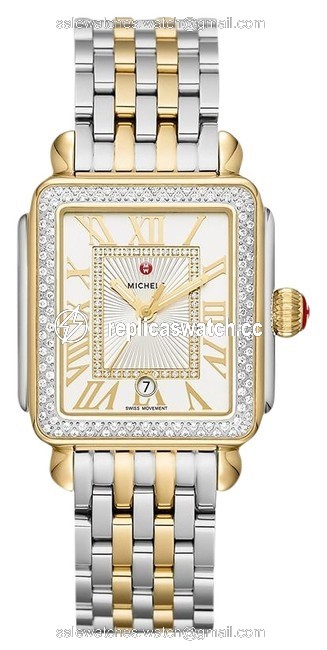 Michele Silver Two Tone Deco Madison Diamond Dial Mww06t000144 Watch Michele Silver Two Tone Deco Madison Diamond Dial Mww06t000144 Watch