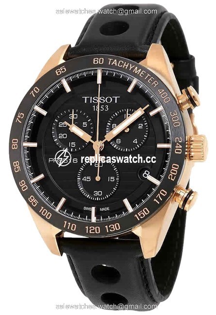 Tissot Gold Tone Black Prs 516 Chronograph Mens Leather Watch Tissot Gold Tone Black Prs 516 Chronograph Mens Leather Watch