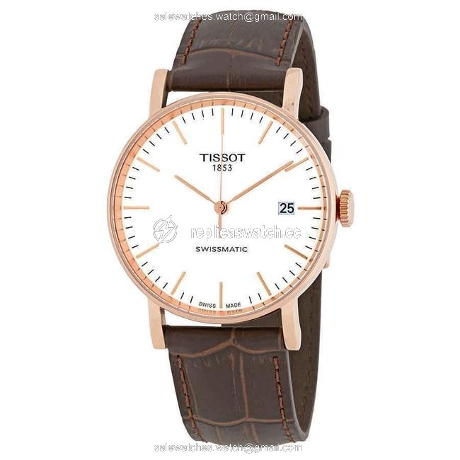 Tissot White Brown Everytime Swissmatic Mens Leather Watch Tissot White Brown Everytime Swissmatic Mens Leather Watch