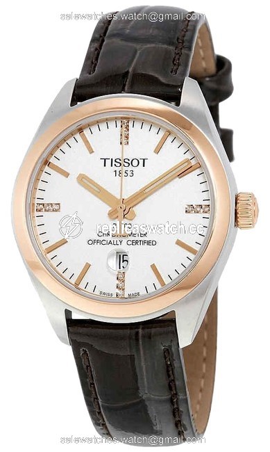Tissot Silver Brown Pr 100 Diamond Set-index Marker Gold S-steel Quartz Ladies Watch Tissot Silver Brown Pr 100 Diamond Set-index Marker Gold S-steel Quartz Ladies Watch