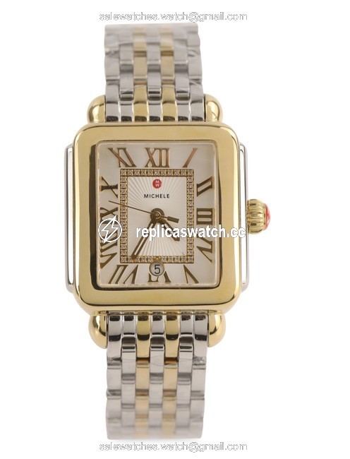 Michele Silver Deco Madison Two Tone Watch Michele Silver Deco Madison Two Tone Watch