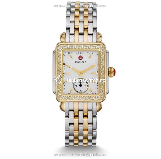 Michele Two Tone Deco Mid 18k Gold Mother Of Pearl Diamond Mww06v000023 Watch Michele Two Tone Deco Mid 18k Gold Mother Of Pearl Diamond Mww06v000023 Watch