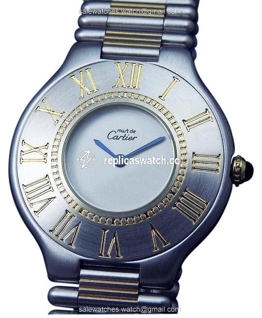 Cartier Ivory with Blue Steel Hands W Midsize Must De 21c 18kgp & St.steel Quartz W/Bracelet Watch Cartier Ivory with Blue Steel Hands W Midsize Must De 21c 18kgp & St.steel Quartz W/Bracelet Watch