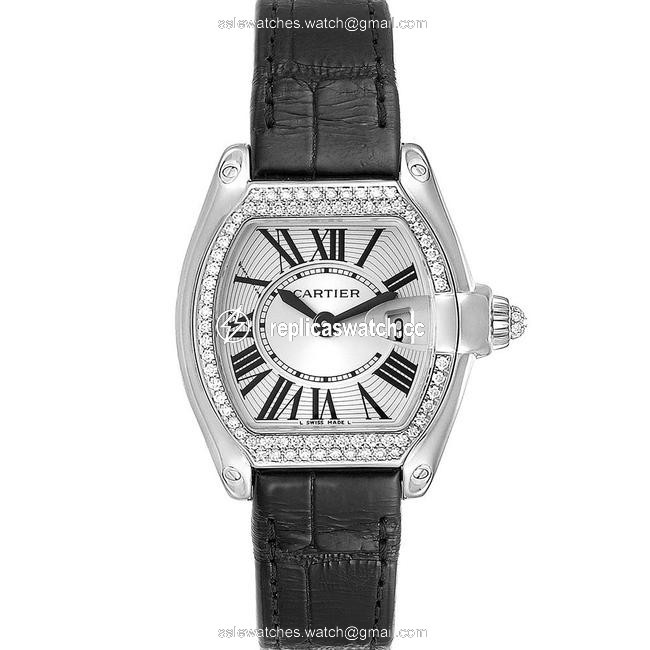Cartier Silver Diamonds 18k White Gold Roadster We500260 Womens Wristwatch 31 X 37 Mm Watch Cartier Silver Diamonds 18k White Gold Roadster We500260 Womens Wristwatch 31 X 37 Mm Watch