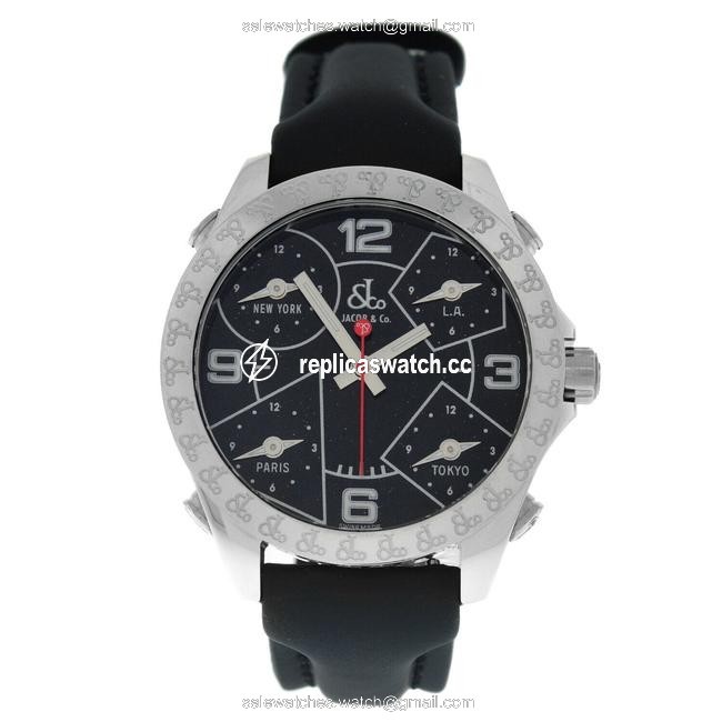 Jacob & Co. Silver Unisex Five 5 Time Zone Jcm-29 Stainless Steel 40mm Watch Jacob & Co. Silver Unisex Five 5 Time Zone Jcm-29 Stainless Steel 40mm Watch