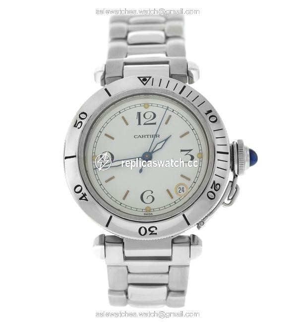 Cartier Silver Unisex Midsize Pasha Stainless Steel Date 36mm Watch Cartier Silver Unisex Midsize Pasha Stainless Steel Date 36mm Watch