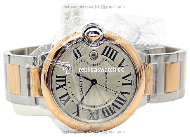 Cartier Silver Ballon Bleu 42mm Steel and 18k Rose Gold Ref W2bb0004 Watch Cartier Silver Ballon Bleu 42mm Steel and 18k Rose Gold Ref W2bb0004 Watch
