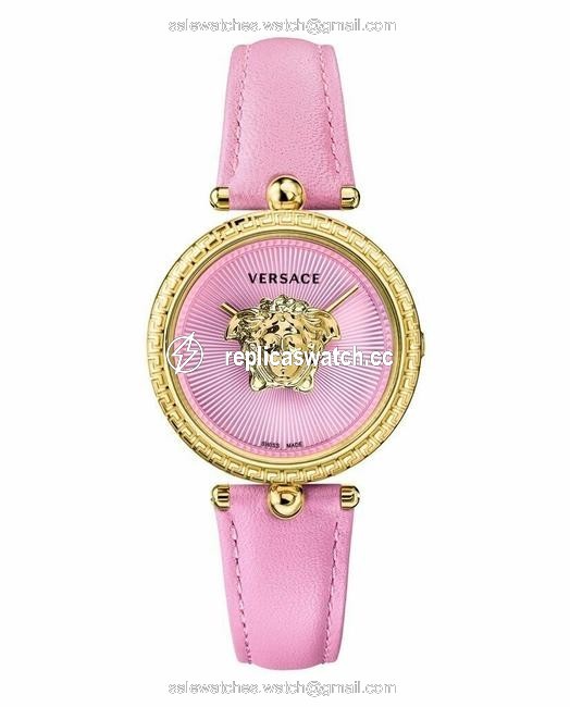 Versace Pink Goldtone Stainless Steel and Leather Strap Dial Watch Versace Pink Goldtone Stainless Steel and Leather Strap Dial Watch