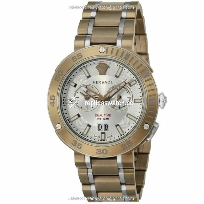 Versace Gold/Silver Two Tone Vcn050017 Mens V-extreme Pro 46 Mm Quartz Watch Versace Gold/Silver Two Tone Vcn050017 Mens V-extreme Pro 46 Mm Quartz Watch