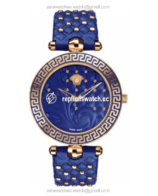 Versace Gold/Blue Leather Vk7040013 Vanitas Ip Womens Watch Versace Gold/Blue Leather Vk7040013 Vanitas Ip Womens Watch