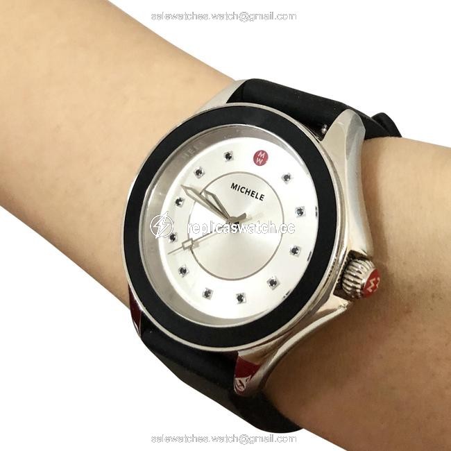 Michele Black W Cape Topaz W/Silicone Strap Watch Michele Black W Cape Topaz W/Silicone Strap Watch