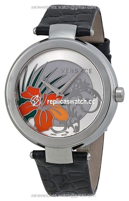 Versace Silver Mystique Hibiscus Dial Black Leather Ladies 19q99d1hi-s009 Watch Versace Silver Mystique Hibiscus Dial Black Leather Ladies 19q99d1hi-s009 Watch