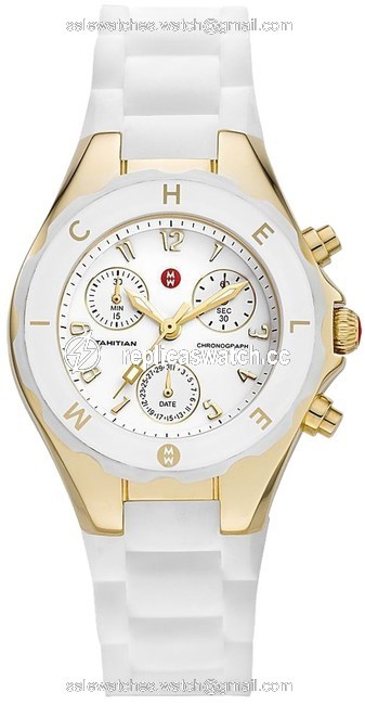 Michele White Jelly Tahitian Bean Silicone Gold Tone Stainless Steel Chronograph Mww12d000011 Watch Michele White Jelly Tahitian Bean Silicone Gold Tone Stainless Steel Chronograph Mww12d000011 Watch