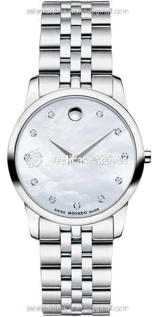 Movado Silver Museum Classic Mother Of Pearl Diamond Dial 0606612 Watch Movado Silver Museum Classic Mother Of Pearl Diamond Dial 0606612 Watch