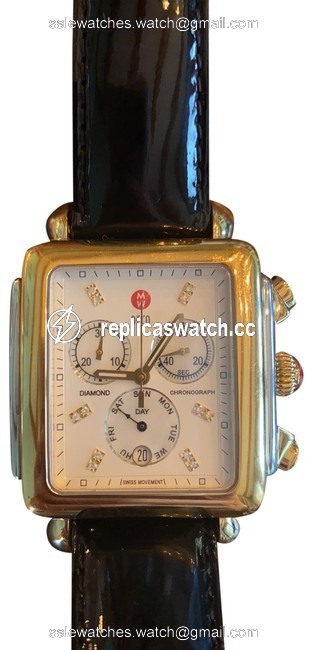Michele Yellow Gold Stainless Steel Black Deco Two Tone Diamond Dial Watch Michele Yellow Gold Stainless Steel Black Deco Two Tone Diamond Dial Watch