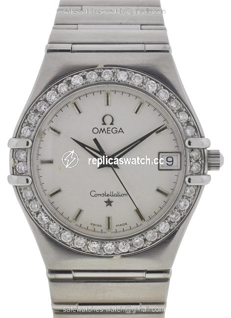 Omega White Constellation Stainless Steel Diamonds Bezel Watch Omega White Constellation Stainless Steel Diamonds Bezel Watch