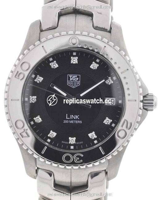 TAG Heuer Black Link Stainless Steel Diamond Dial Mens Quartz Watch TAG Heuer Black Link Stainless Steel Diamond Dial Mens Quartz Watch