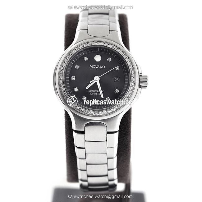 Movado Silver 2600053 800 Series Quartz Womens Diamond Custom Set Bezel Watch Movado Silver 2600053 800 Series Quartz Womens Diamond Custom Set Bezel Watch