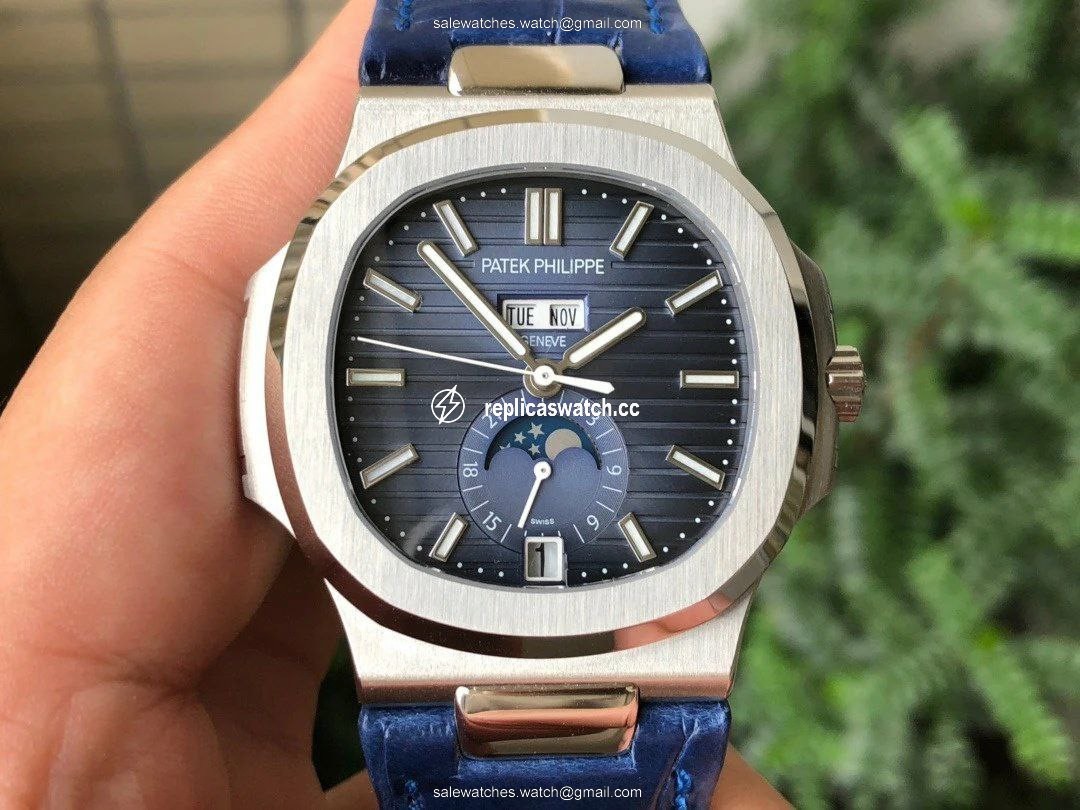 NAUTILUS 5726 COMPLICATED SS 1:1 BEST EDITION BLUE TEXTURED DIAL ON BLUE LEATHER STRAP A324 NAUTILUS 5726 COMPLICATED SS 1:1 BEST EDITION BLUE TEXTURED DIAL ON BLUE LEATHER STRAP A324