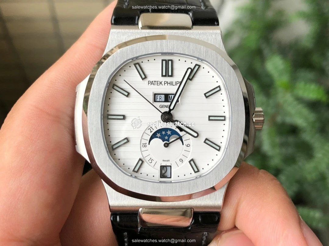 NAUTILUS 5726 COMPLICATED SS 1:1 BEST EDITION BLACK WHITE DIAL ON BLACK LEATHER STRAP A324 NAUTILUS 5726 COMPLICATED SS 1:1 BEST EDITION BLACK WHITE DIAL ON BLACK LEATHER STRAP A324
