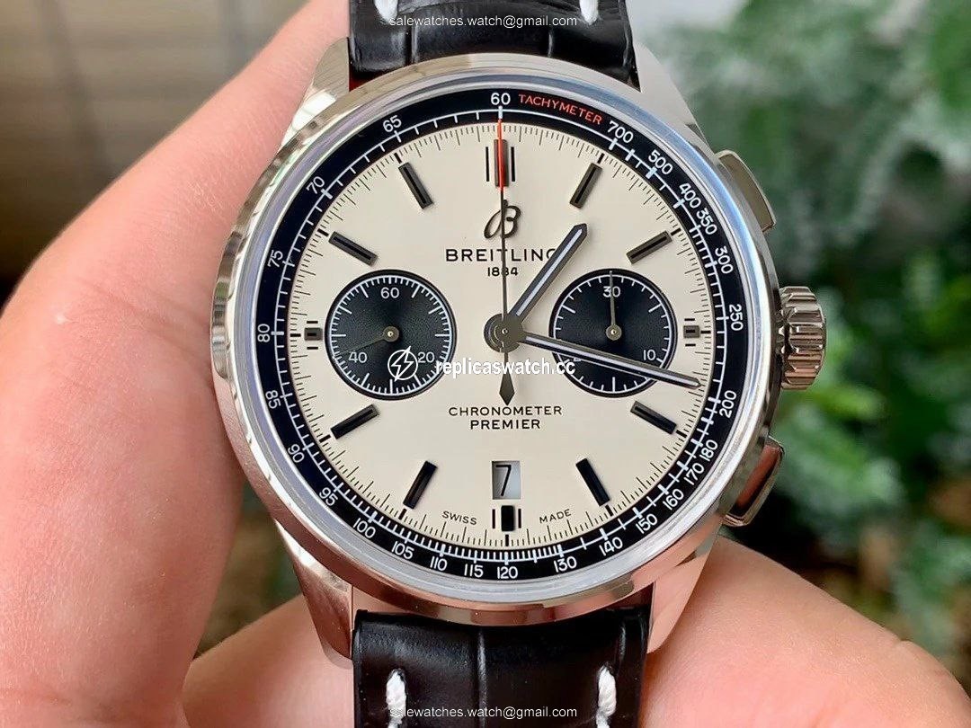 PREMIER B01 CHRONO SS 42MM GF 1:1 BEST EDITION WHITE/BLACK DIAL ON BLACK LEATHER STRAP PREMIER B01 CHRONO SS 42MM GF 1:1 BEST EDITION WHITE/BLACK DIAL ON BLACK LEATHER STRAP