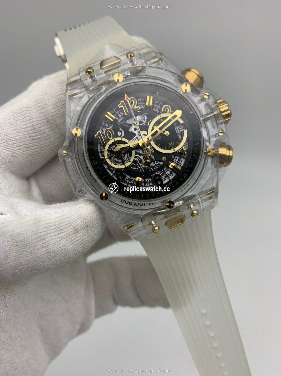 Hublot bang Glass black Gold Chrono Rubber Strap Hublot bang Glass black Gold Chrono Rubber Strap