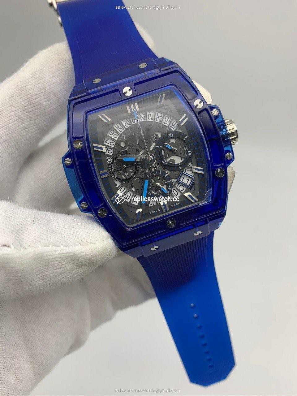 Hublot Spirit Bang silver Blue Glass Rubber Strap Hublot Spirit Bang silver Blue Glass Rubber Strap